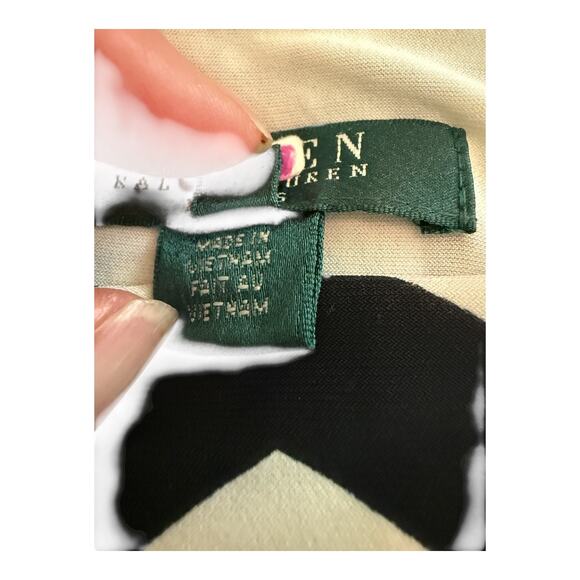 Lauren Ralph Lauren Black with White Shamrock Pattern Ties Back 10 - Picture 3 of 11